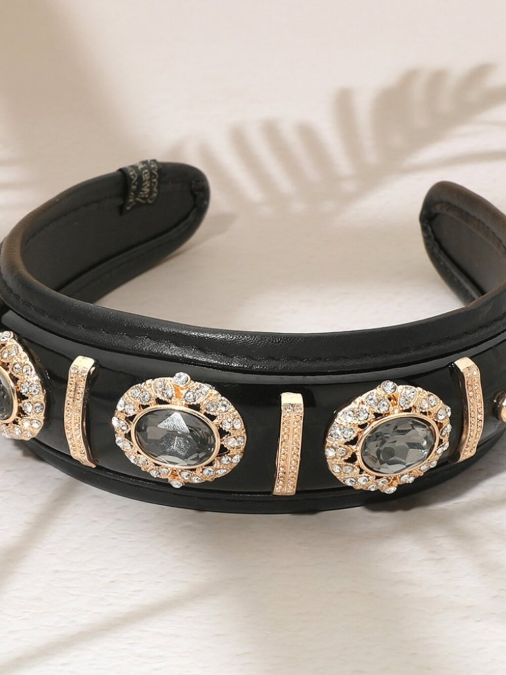 Frame Oval Faceted Stone Embellished Padded Headband